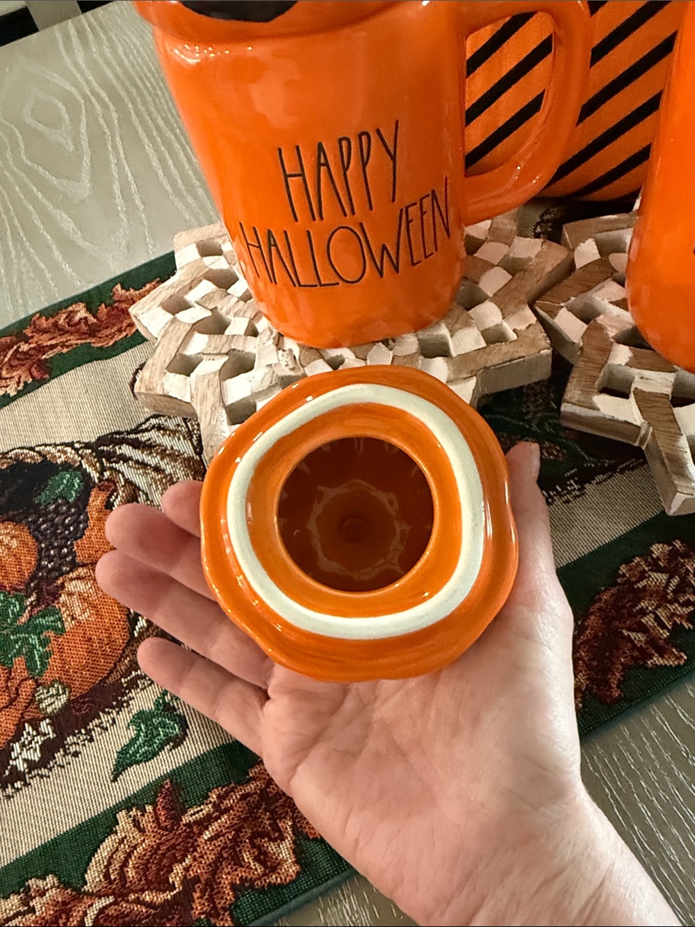 BRAND NEW RAE DUNN MUGS W/Happy Halloween & Pumpkin Lid Vivid Orange SET/2 NWT - Picture 7 of 12